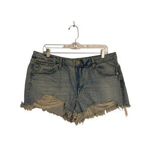 Widl Fable Womens Blue Denim Distressed Low-Rise Cut-Off Shorts Size 12